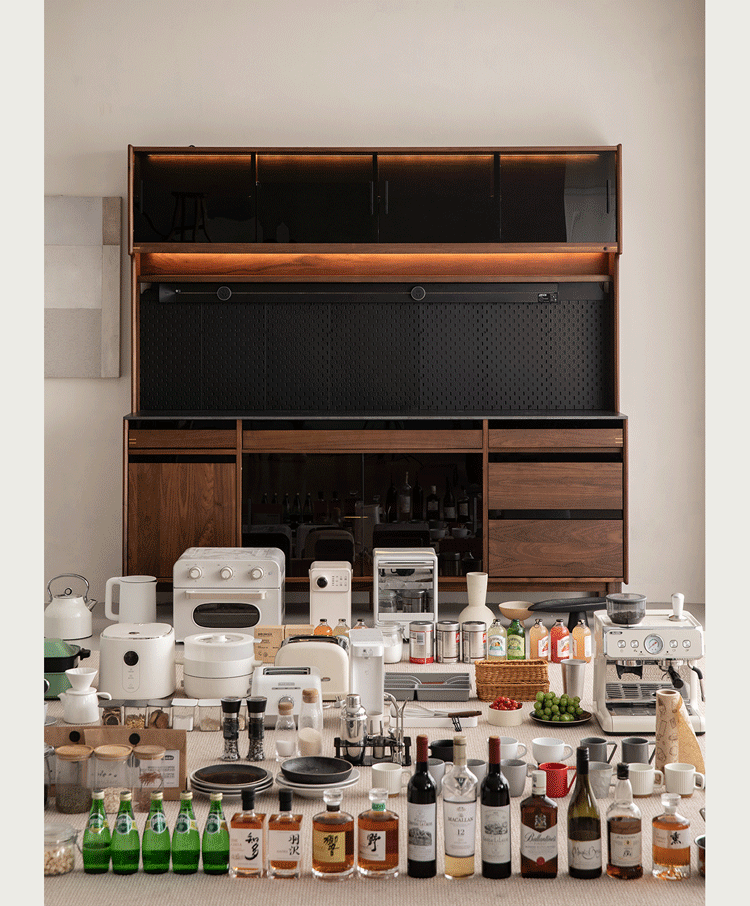 Japandi Walnut Wood Storage Side Cabinet With Dining Table HARMON