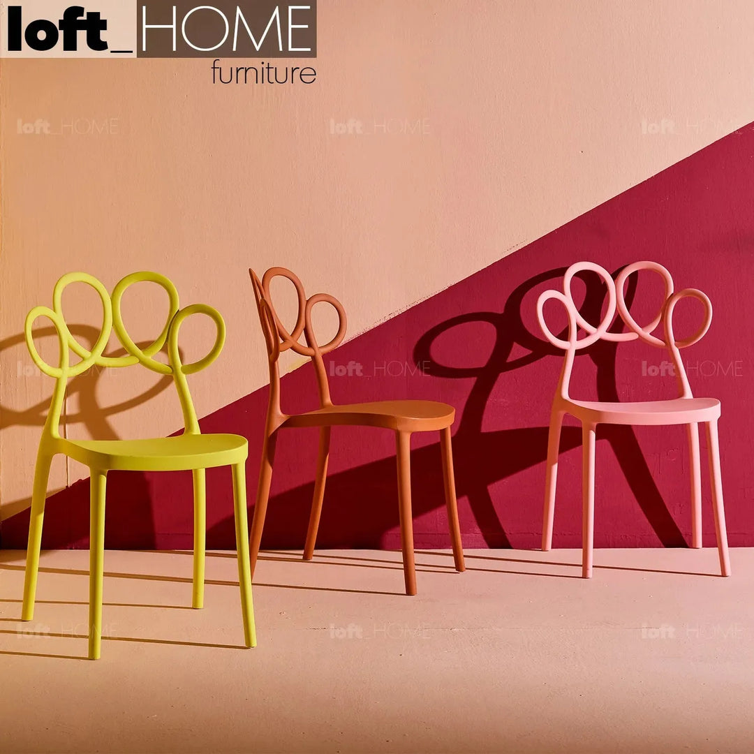 Contemporary plastic dining chair mila in close up details.