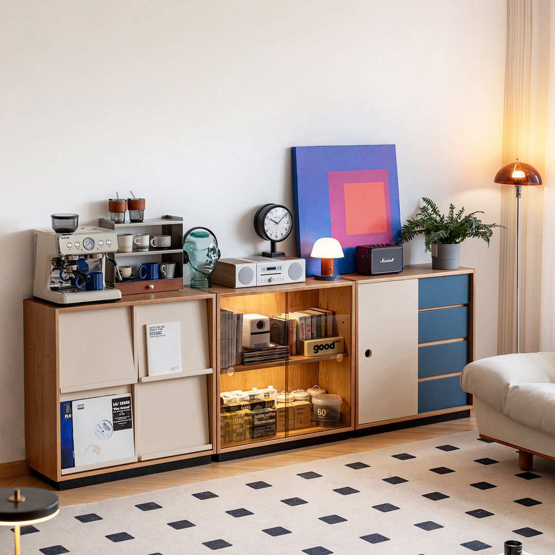 Scandinavian cherry wood modular cabinet time primary product view.