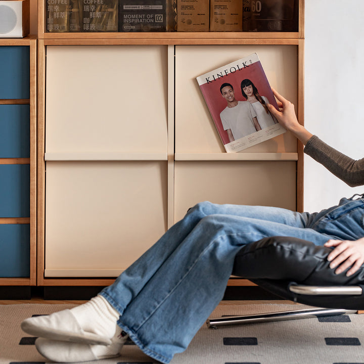 Scandinavian cherry wood modular cabinet time in still life.