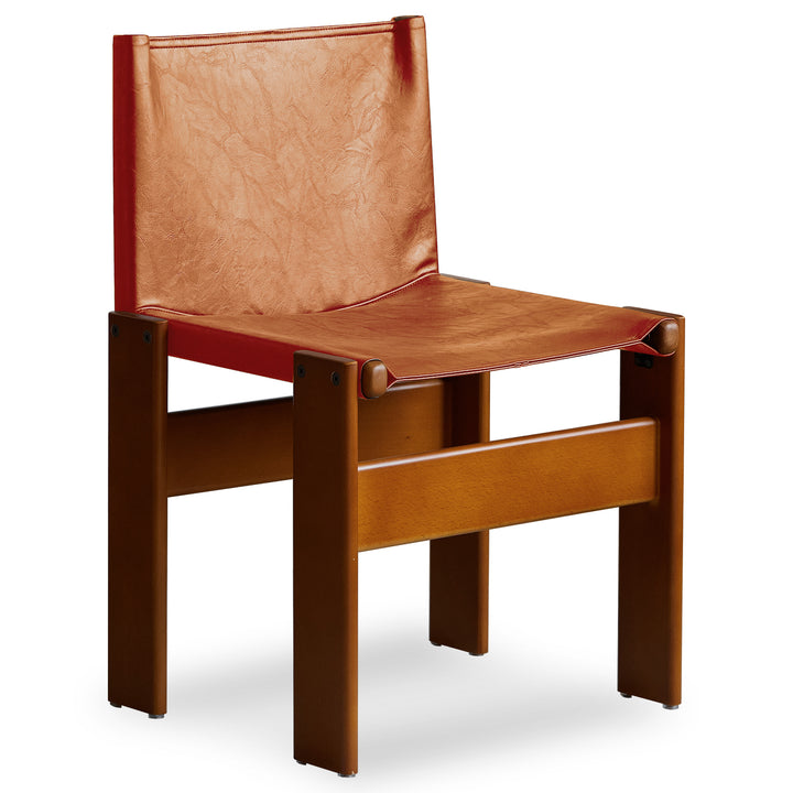 Vintage genuine leather dining chair tansu in panoramic view.