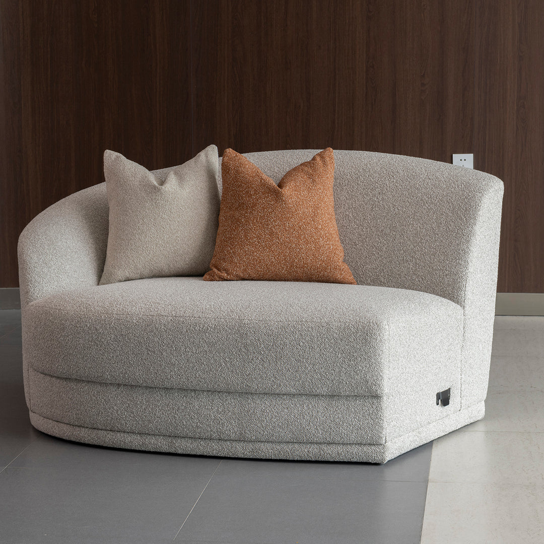 Modern boucle fabric modular corner 1 seater sofa curva primary product view.