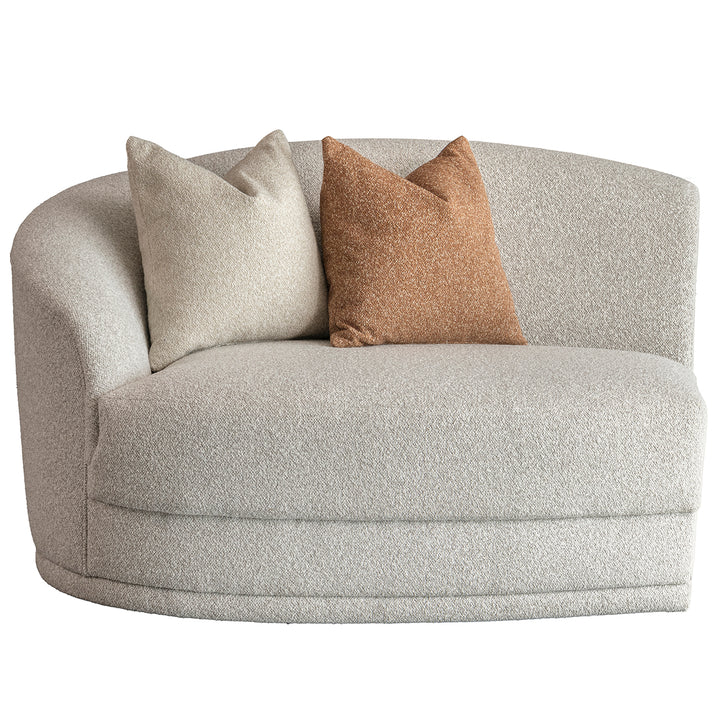 Modern boucle fabric modular corner 1 seater sofa curva in panoramic view.