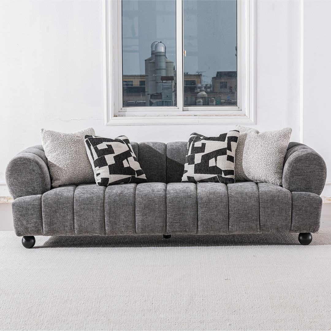 Modern velvet fabric 3 seater sofa raven primary product view.