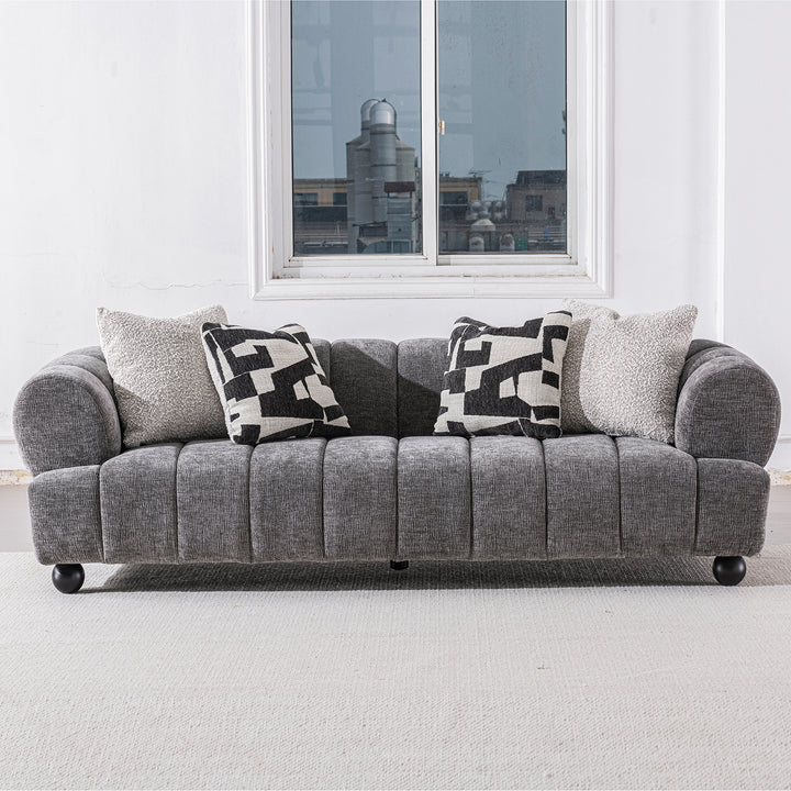 Modern velvet fabric 3 seater sofa raven primary product view.