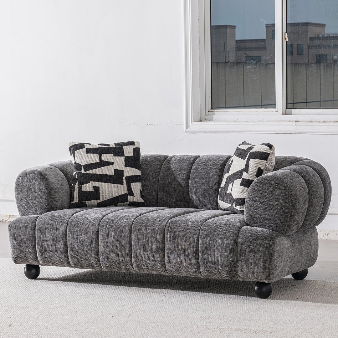 Modern velvet fabric 2 seater sofa raven primary product view.