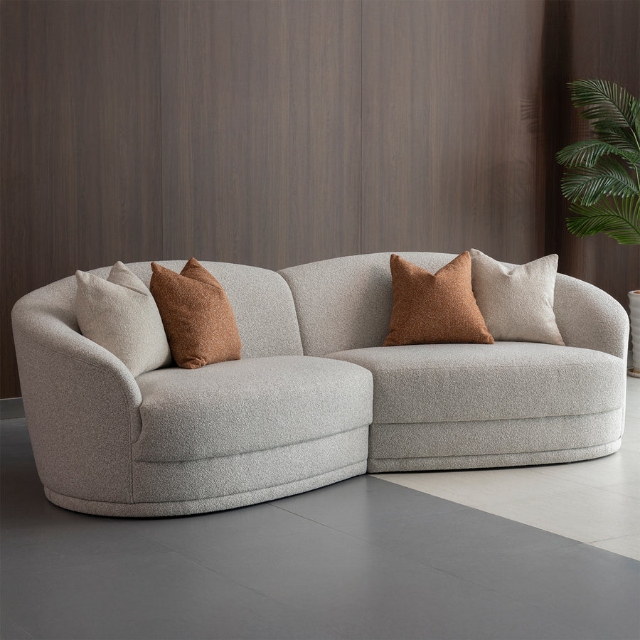 Modern boucle fabric modular sectional 4 seater sofa curva primary product view.