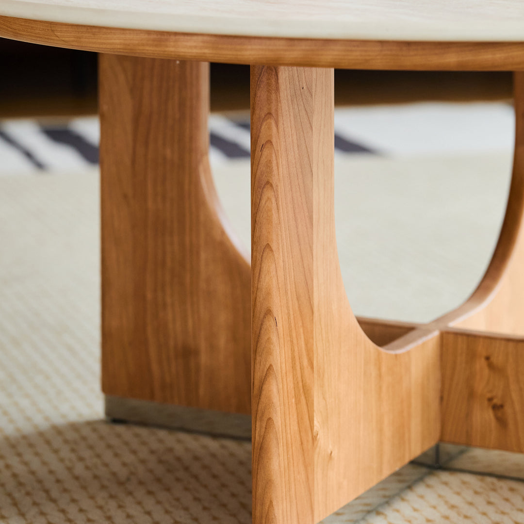 Scandinavian sintered stone coffee table set shells in still life.