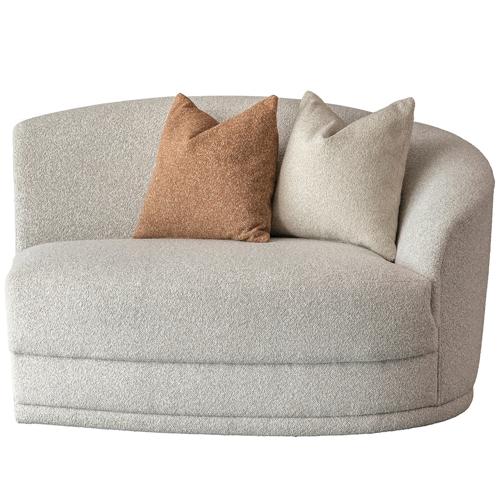 Modern boucle fabric modular corner 1 seater sofa curva in white background.
