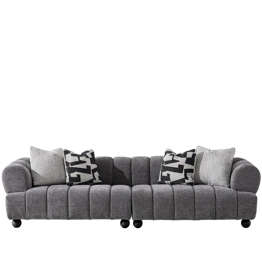 Modern velvet fabric sectional 4 seater sofa raven in white background.