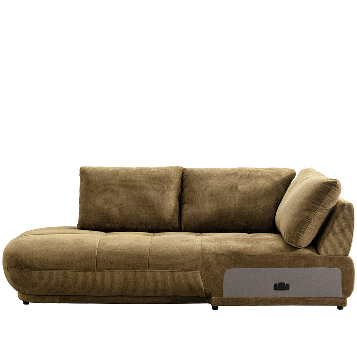 Cream cotton fabric modular chaise 2 seater sofa mossy in white background.