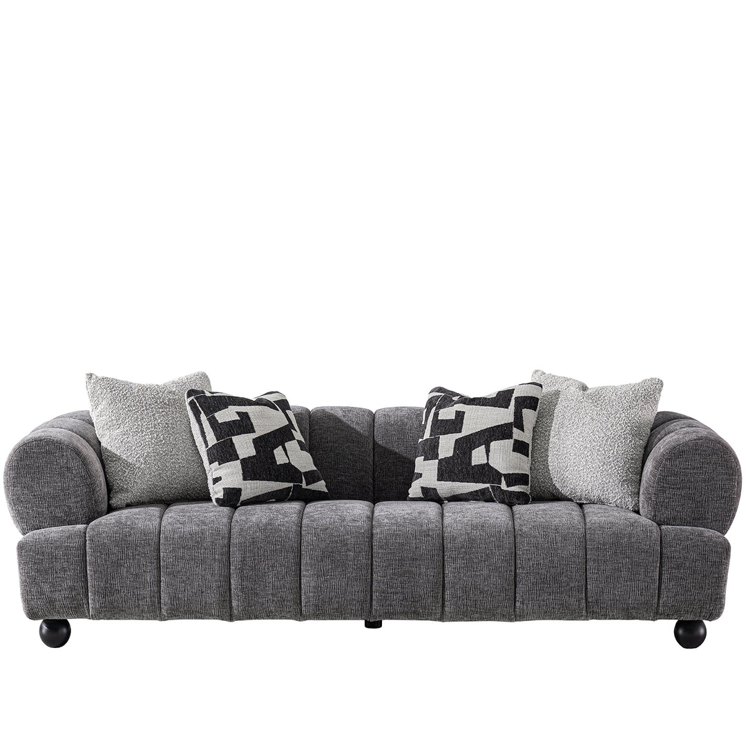 Modern velvet fabric 3 seater sofa raven in white background.