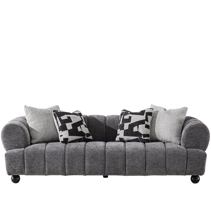 Modern velvet fabric 3 seater sofa raven in white background.
