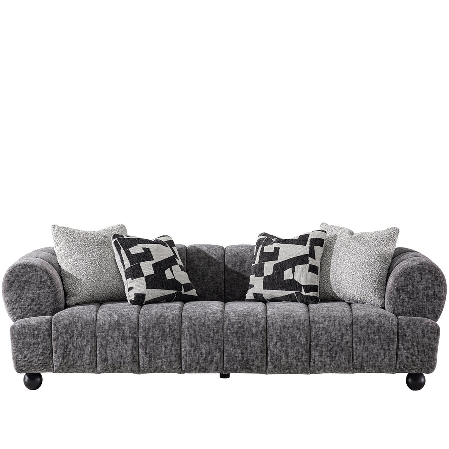 Modern velvet fabric 3 seater sofa raven in white background.