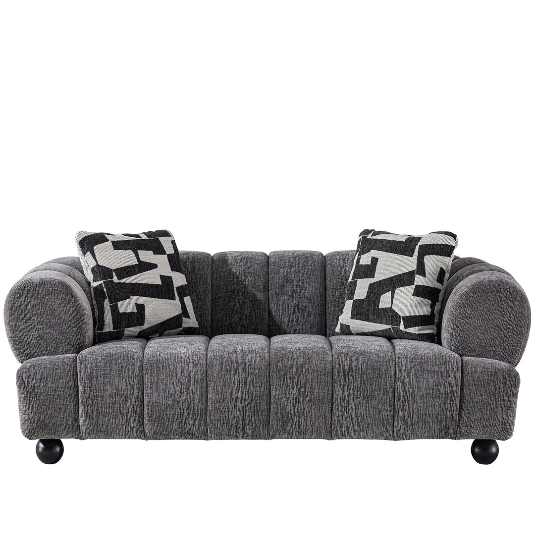 Modern velvet fabric 2 seater sofa raven in white background.