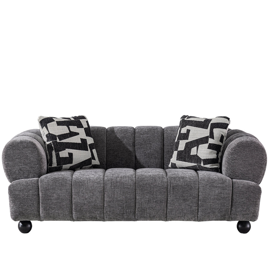 Modern velvet fabric 2 seater sofa raven in white background.