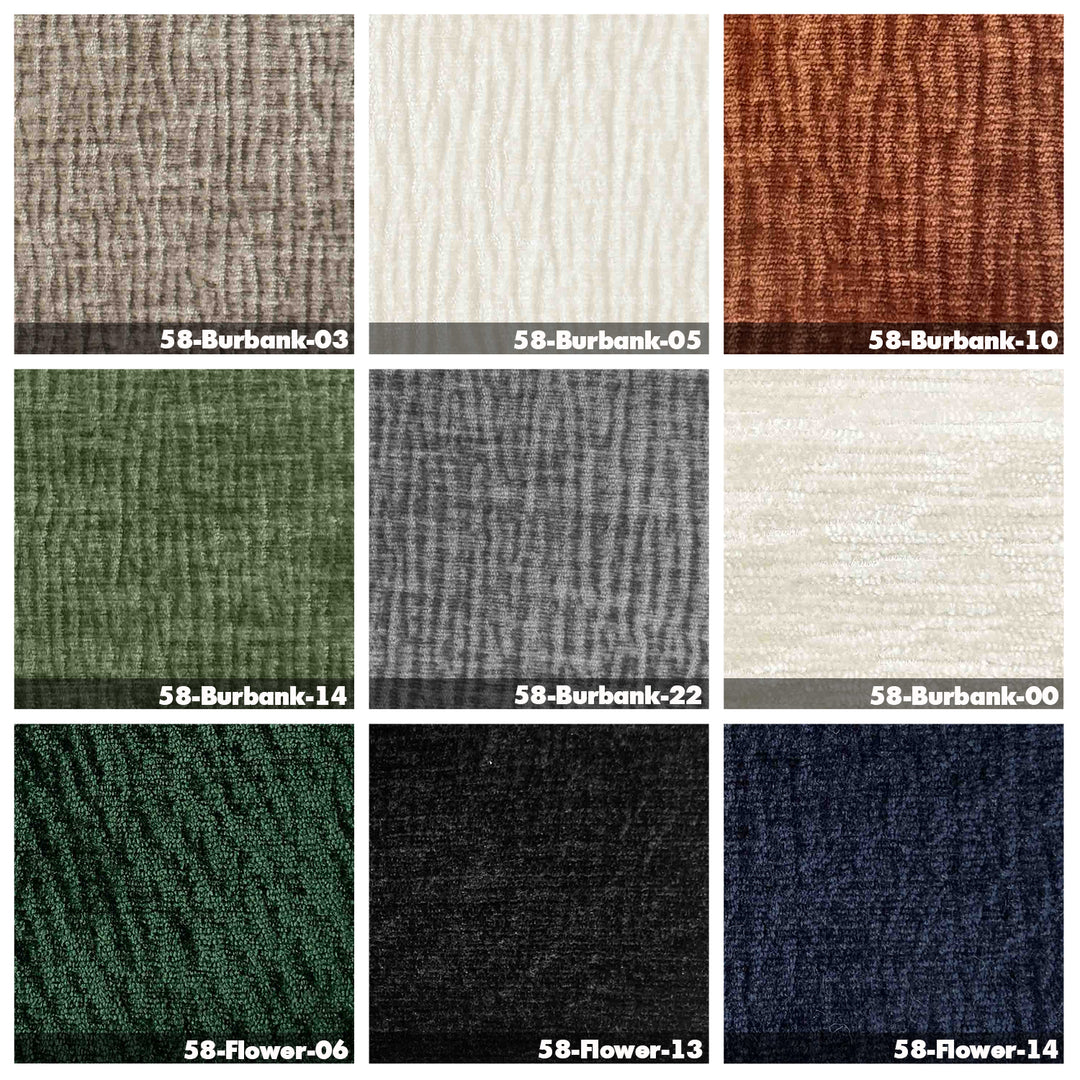 Modern velvet fabric 3 seater sofa raven color swatches.