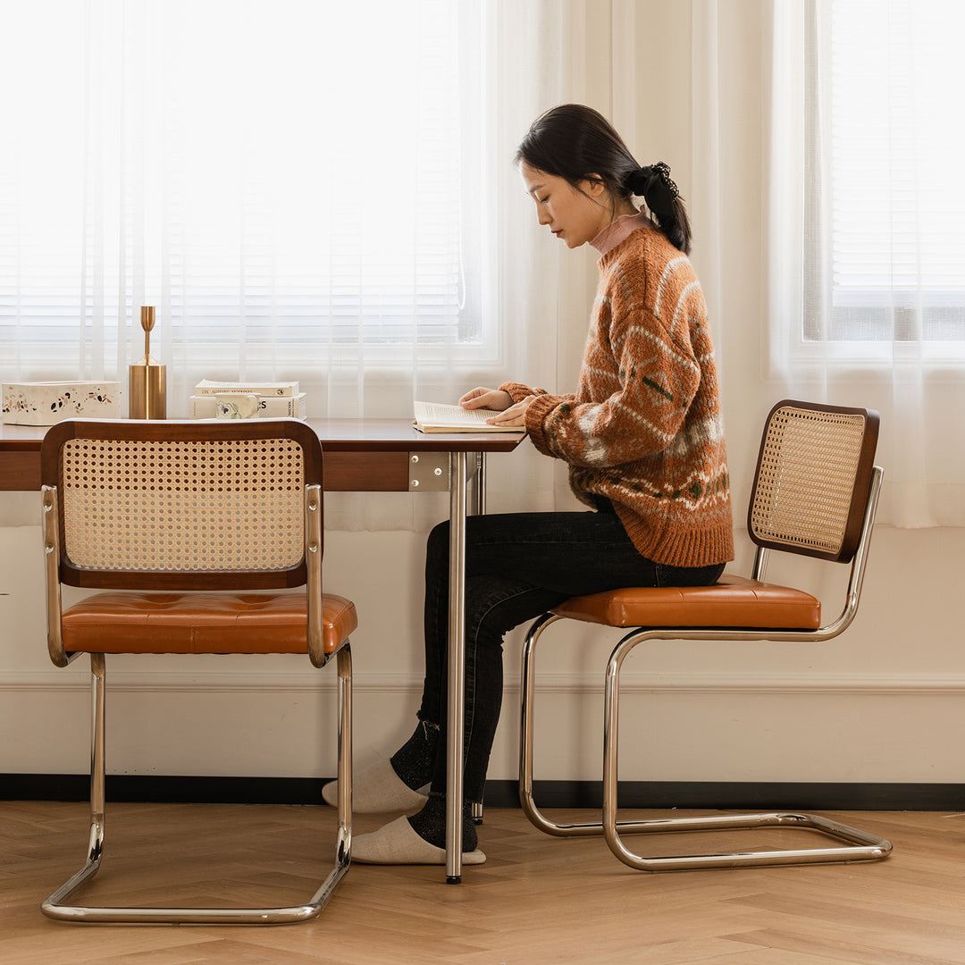Vintage rattan pu leather dining chair hoh xil with context.