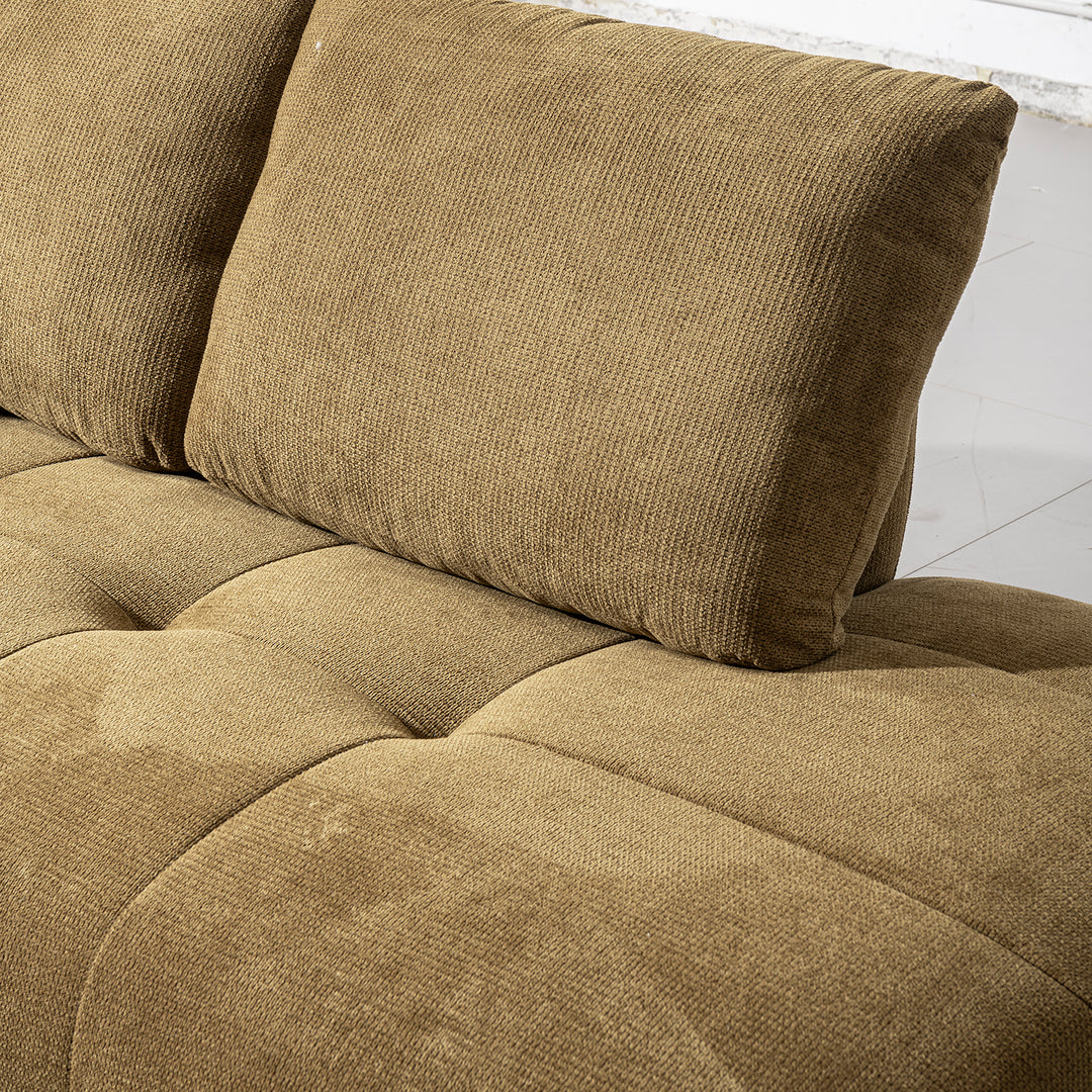 Cream cotton fabric modular l shape sectional sofa 3+l mossy in real life style.