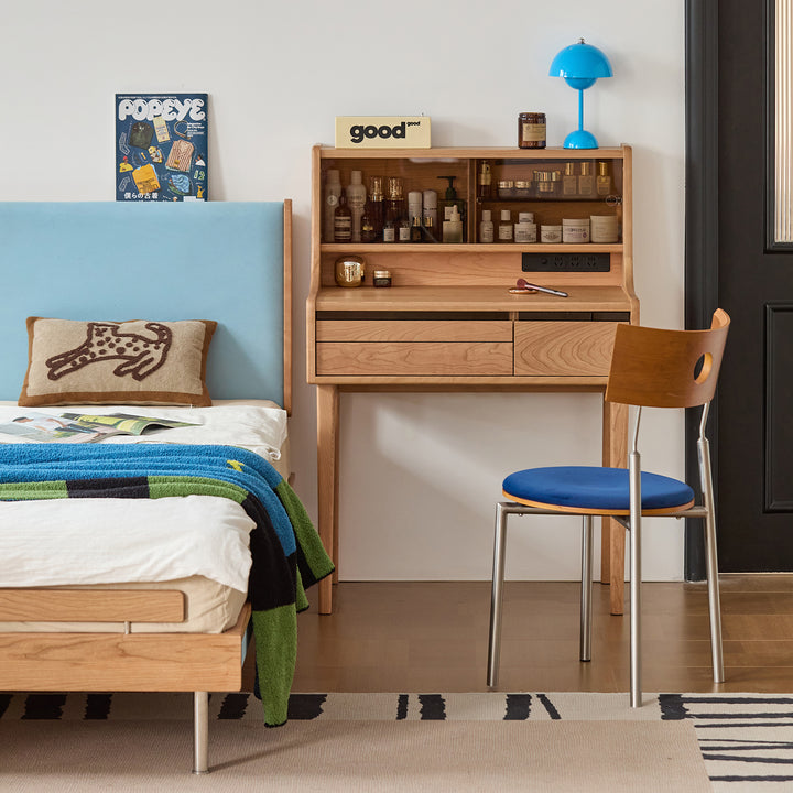 Scandinavian cherry wood dressing table floating vanity environmental situation.