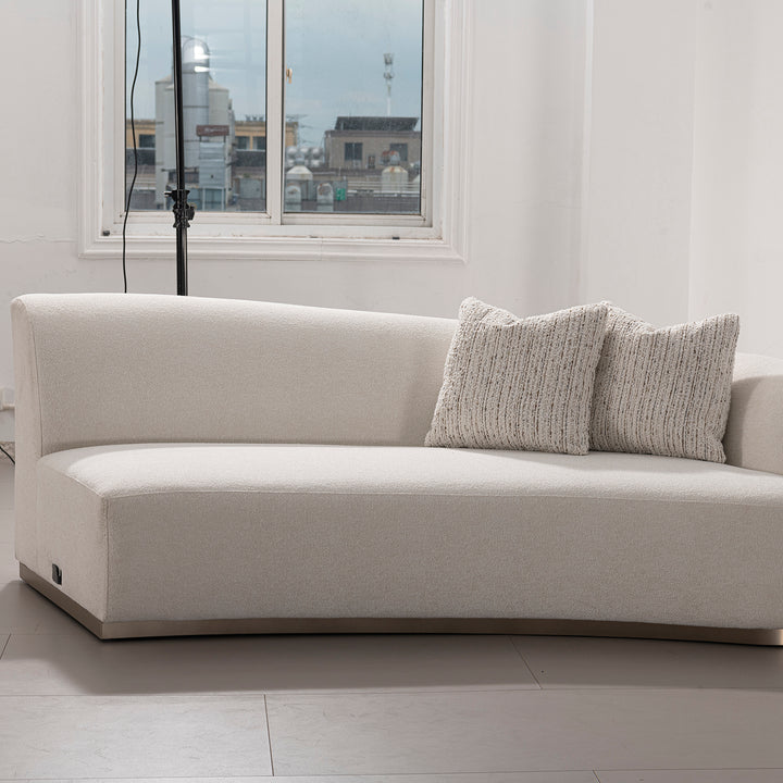 Modern boucle fabric modular corner 2 seater sofa loomi in real life style.