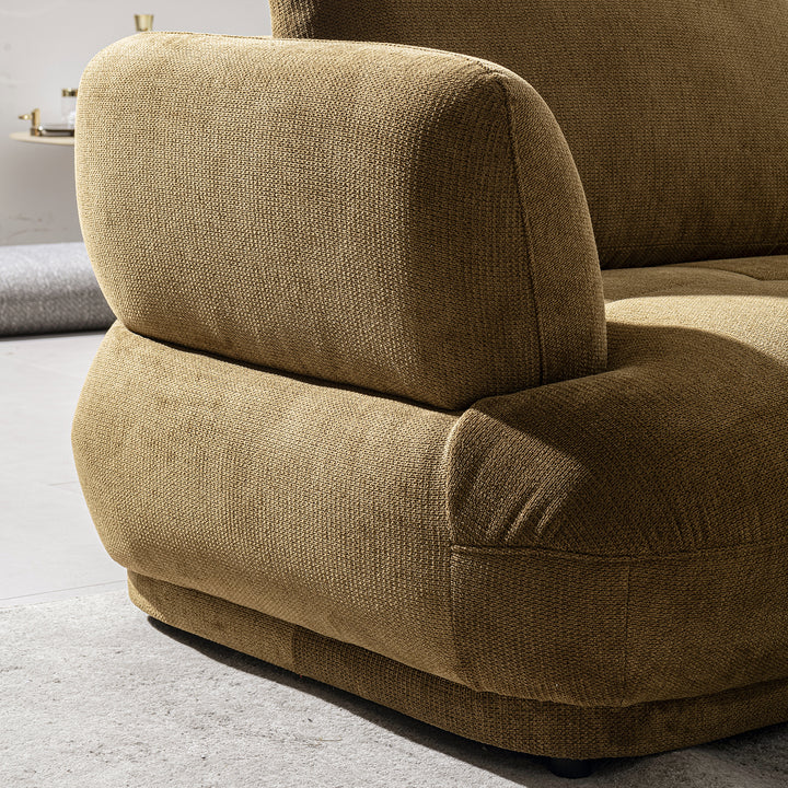 Cream cotton fabric modular chaise 2 seater sofa mossy with context.