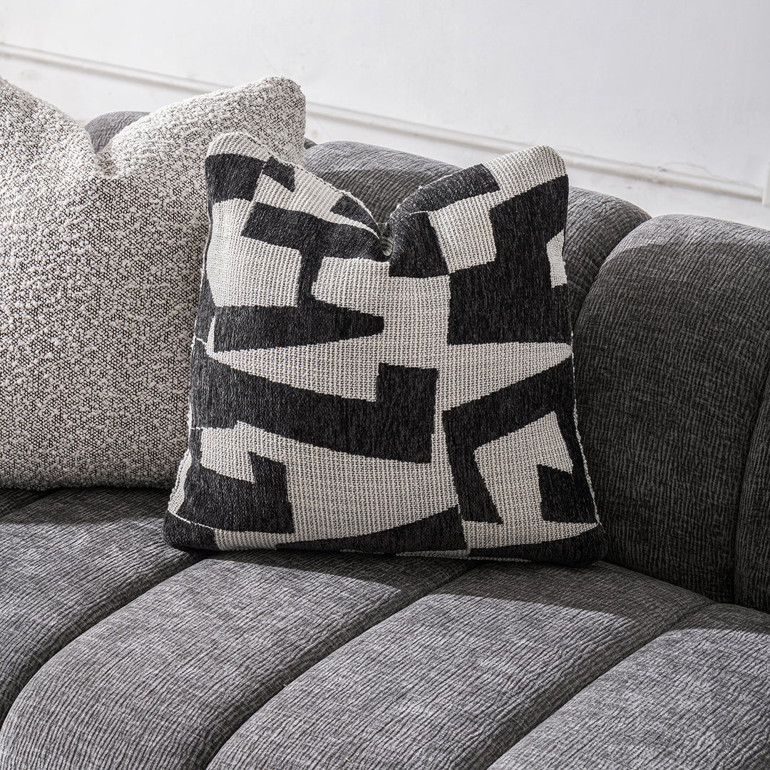 Modern velvet fabric 3 seater sofa raven in details.