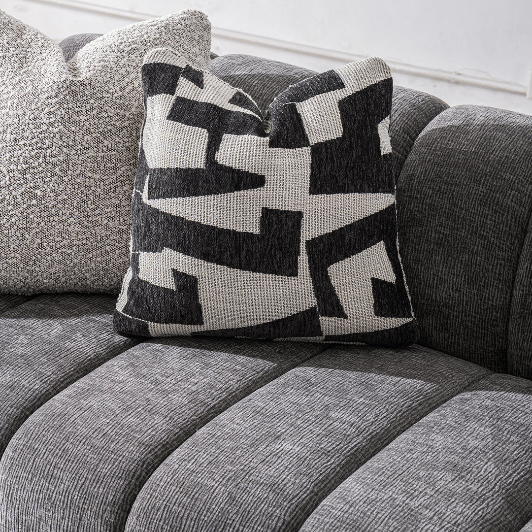 Modern velvet fabric 2 seater sofa raven in details.