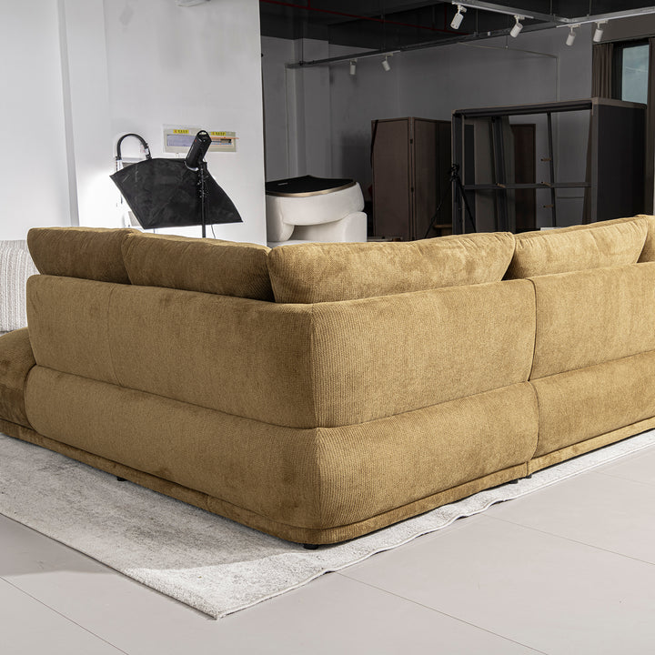 Cream cotton fabric modular l shape sectional sofa 3+l mossy in details.