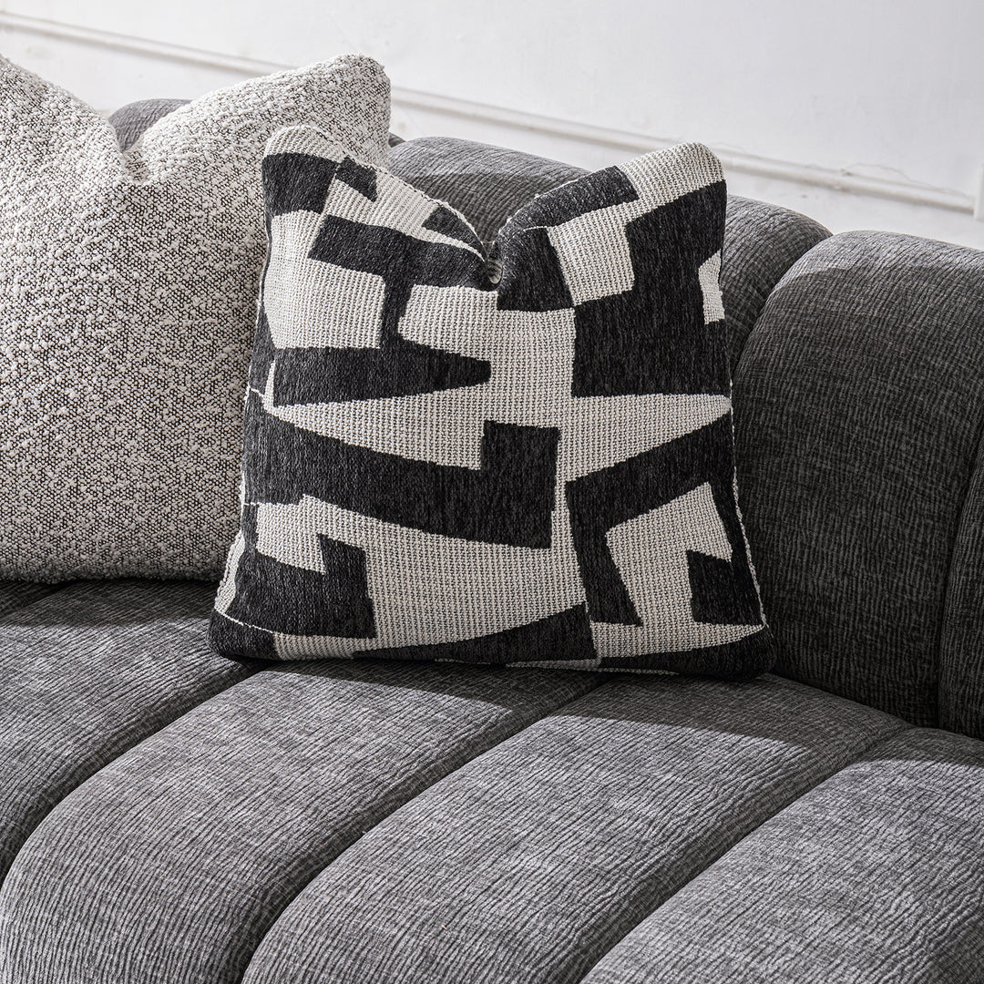 Modern velvet fabric sectional 4 seater sofa raven in details.