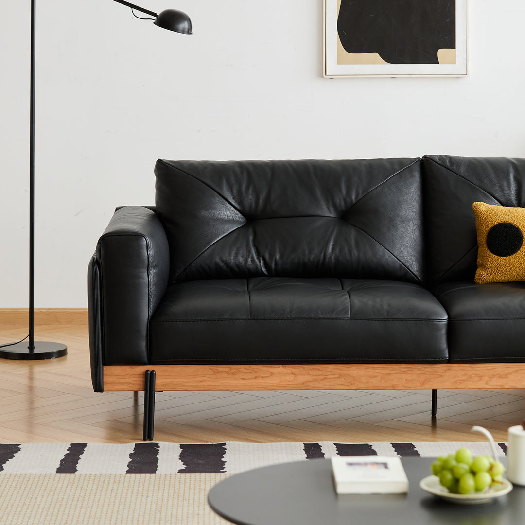 Scandinavian microfiber leather 2 seater sofa black in still life.