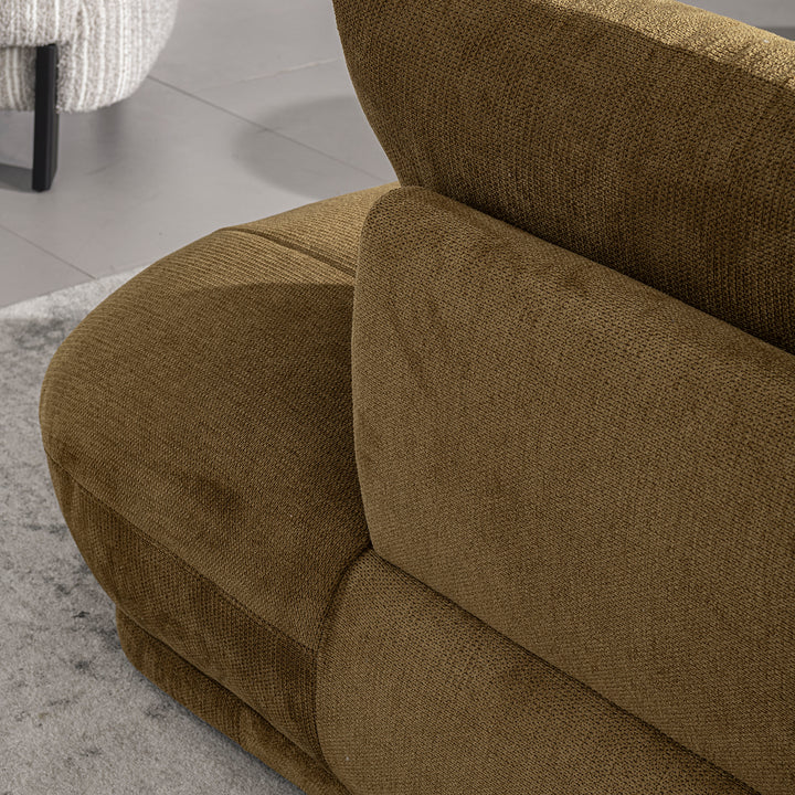 Cream cotton fabric modular chaise 2 seater sofa mossy in close up details.