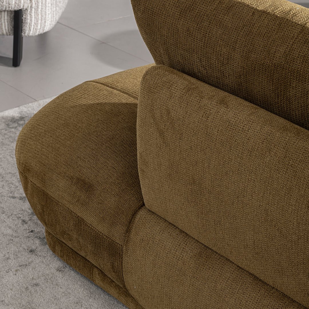Cream cotton fabric modular l shape sectional sofa 3+l mossy in close up details.