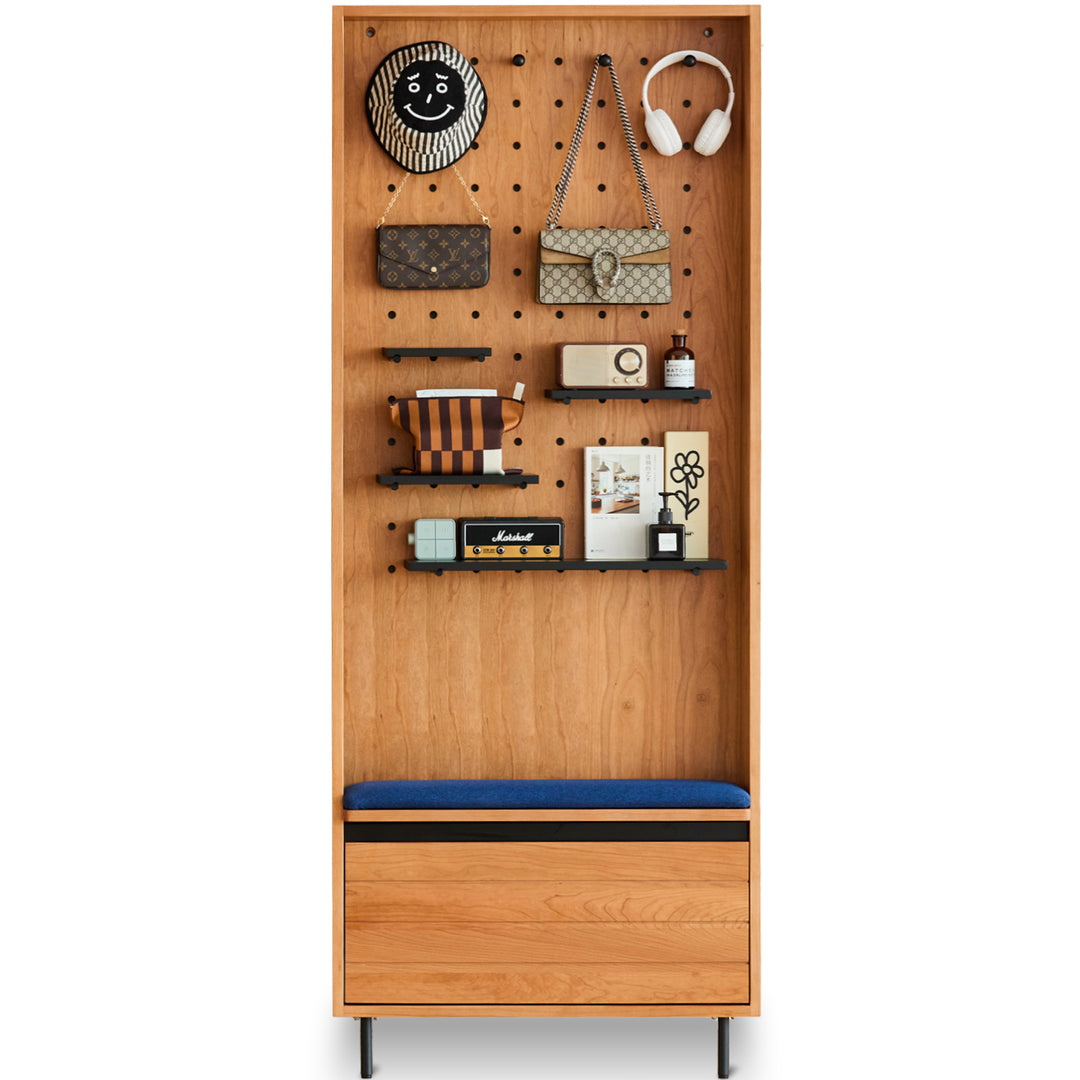 Scandinavian cherry wood shoe cabinet corner situational feels.