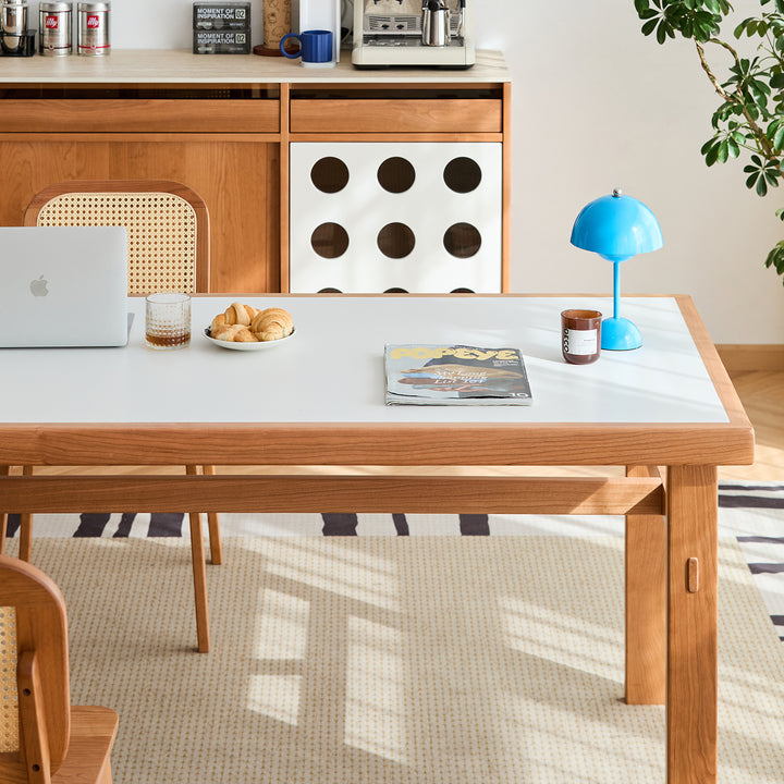 Scandinavian sintered stone dining table geshan in panoramic view.