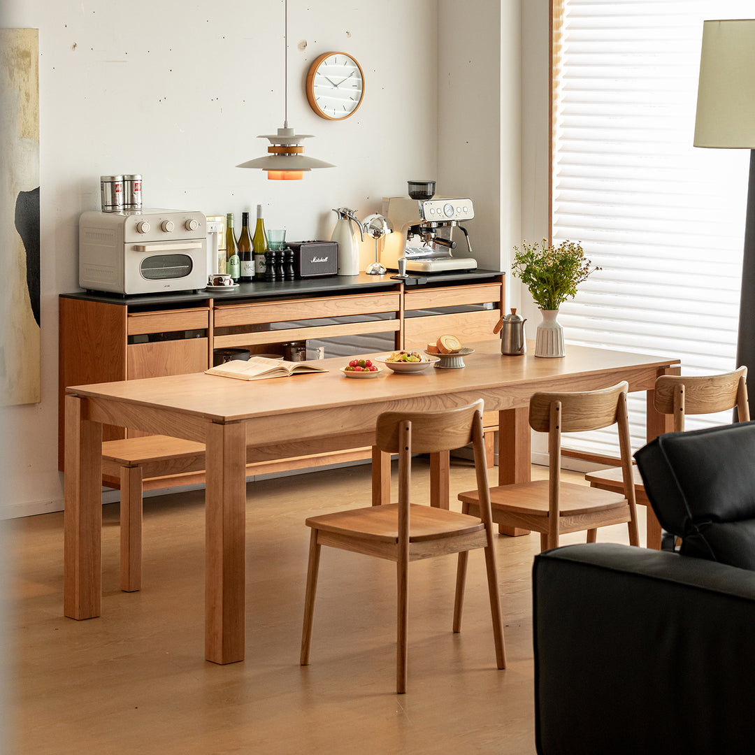 Scandinavian cherry wood dining table shoreline primary product view.