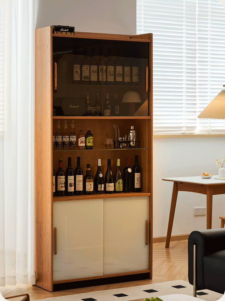 Scandinavian cherry wood bookshelf display cabinet timeless detail 1.