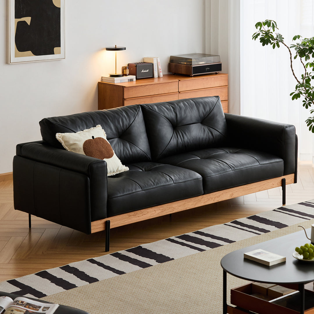 Scandinavian microfiber leather 3 seater sofa black primary product view.