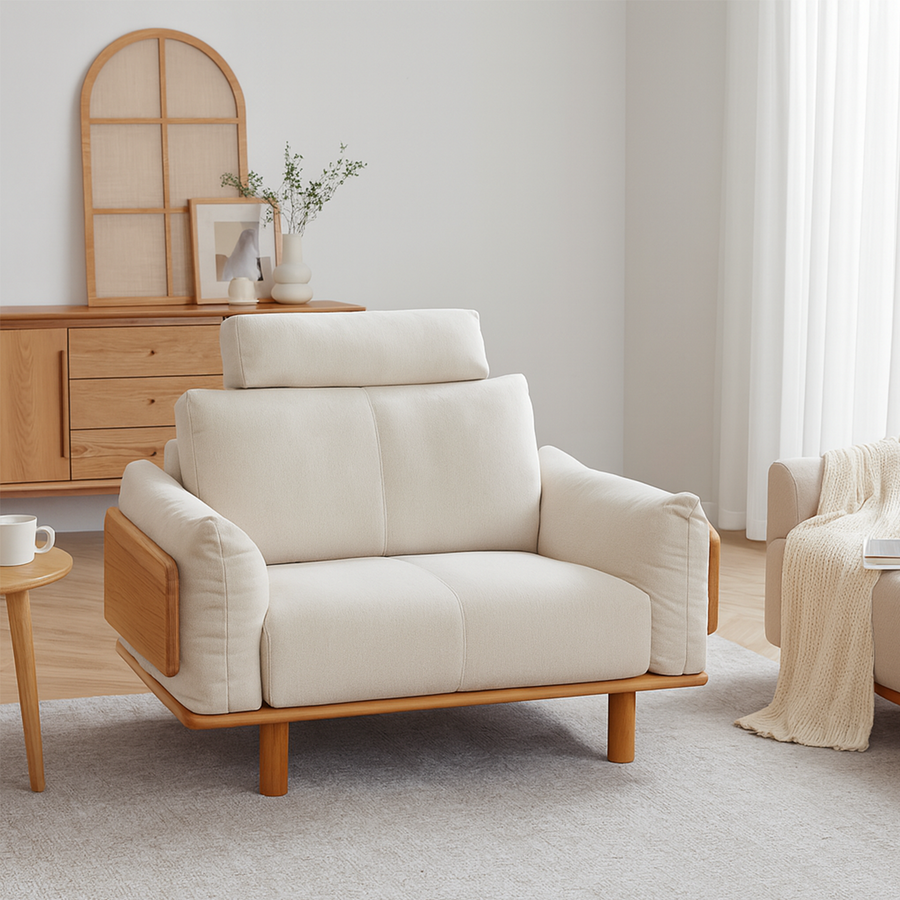 Scandinavian mixed weave fabric 1 seater sofa bessen primary product view.