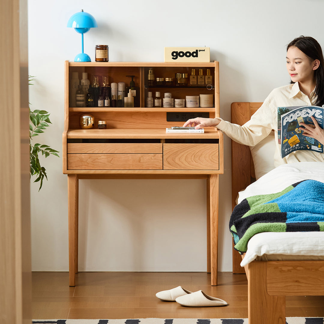 Scandinavian cherry wood dressing table floating vanity primary product view.