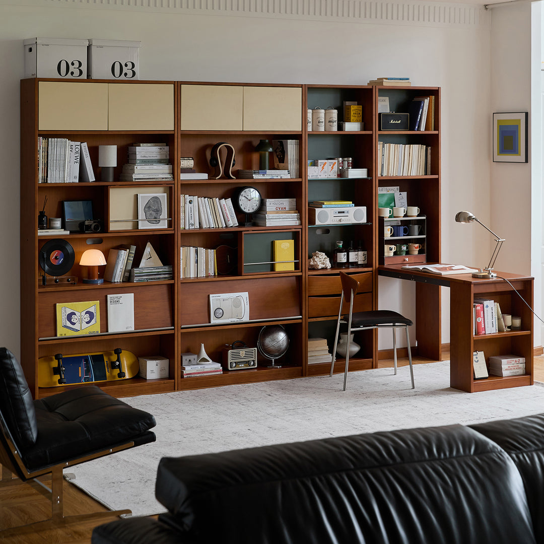 Vintage boxwood extendable study desk boodshelf mies primary product view.