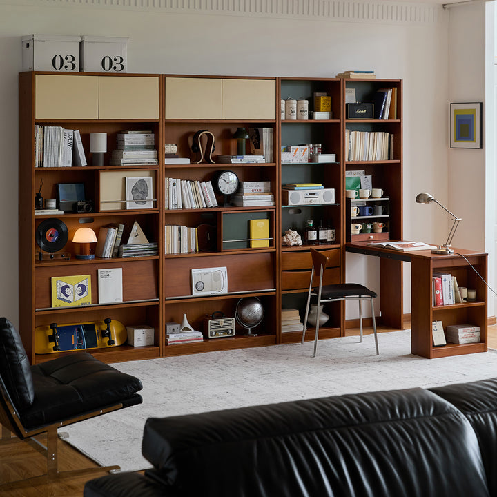 Vintage boxwood extendable study desk boodshelf mies primary product view.