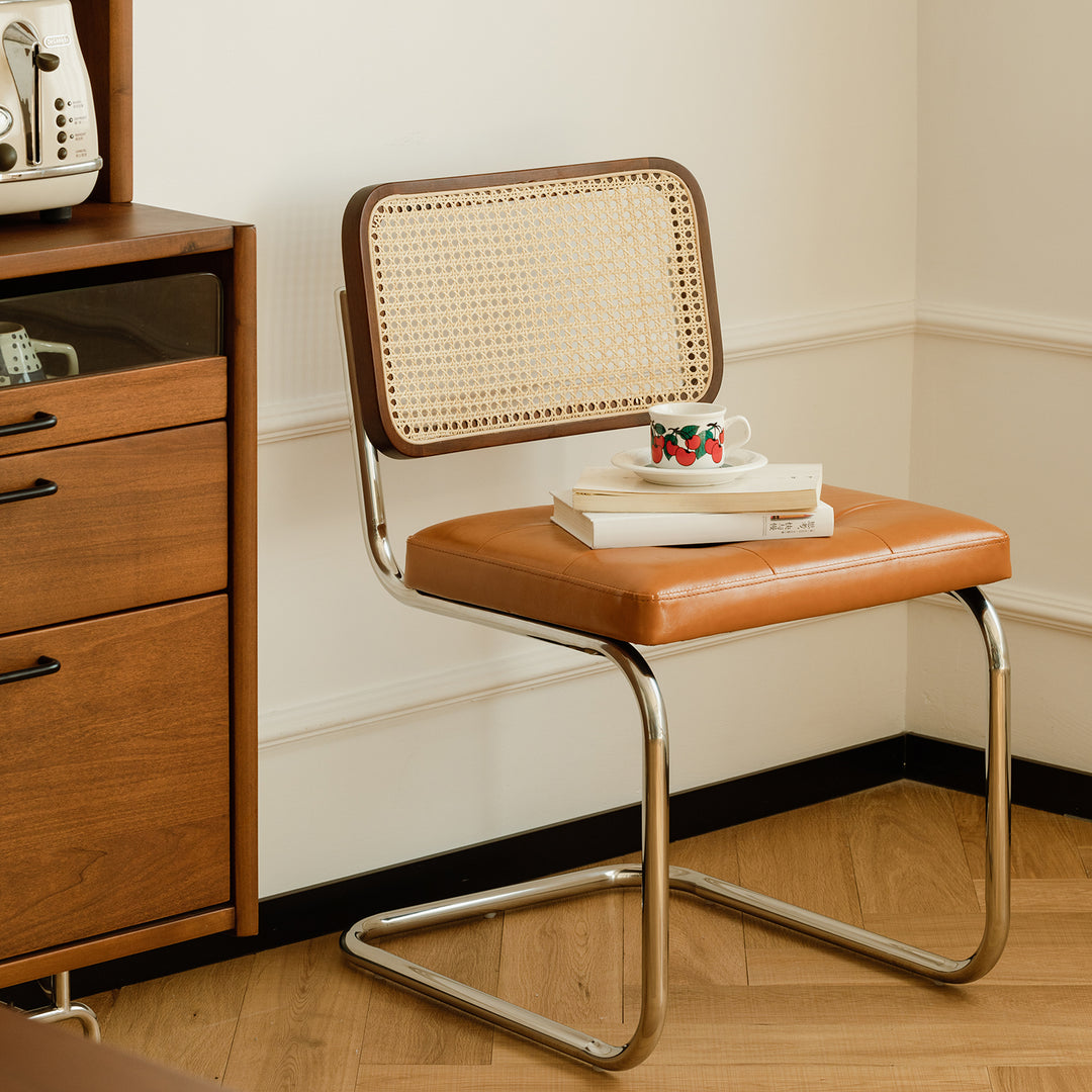 Vintage rattan pu leather dining chair hoh xil detail 4.