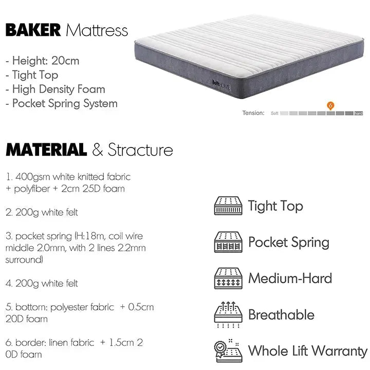 20cm pocket spring mattress baker color swatches.