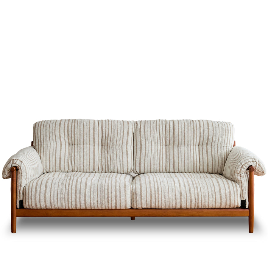 Scandinavian chenille velvet fabric boxwood 3 seater sofa open backed in white background.