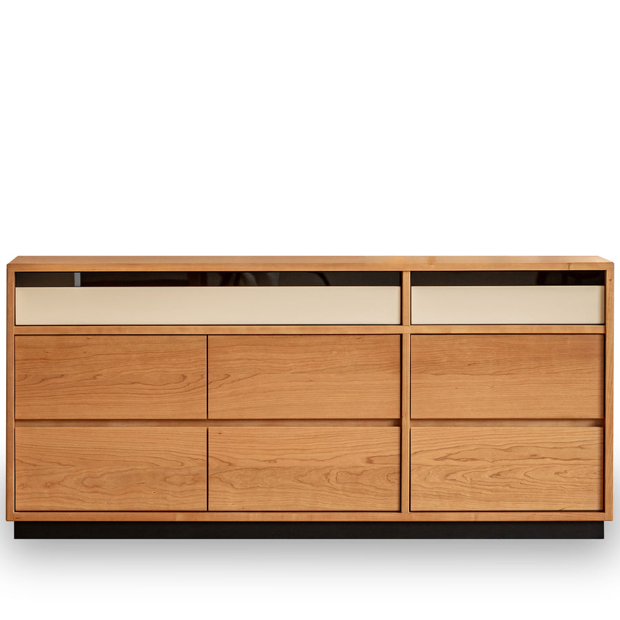 Scandinavian cherry wood chest of drawers timeless 9 in white background.