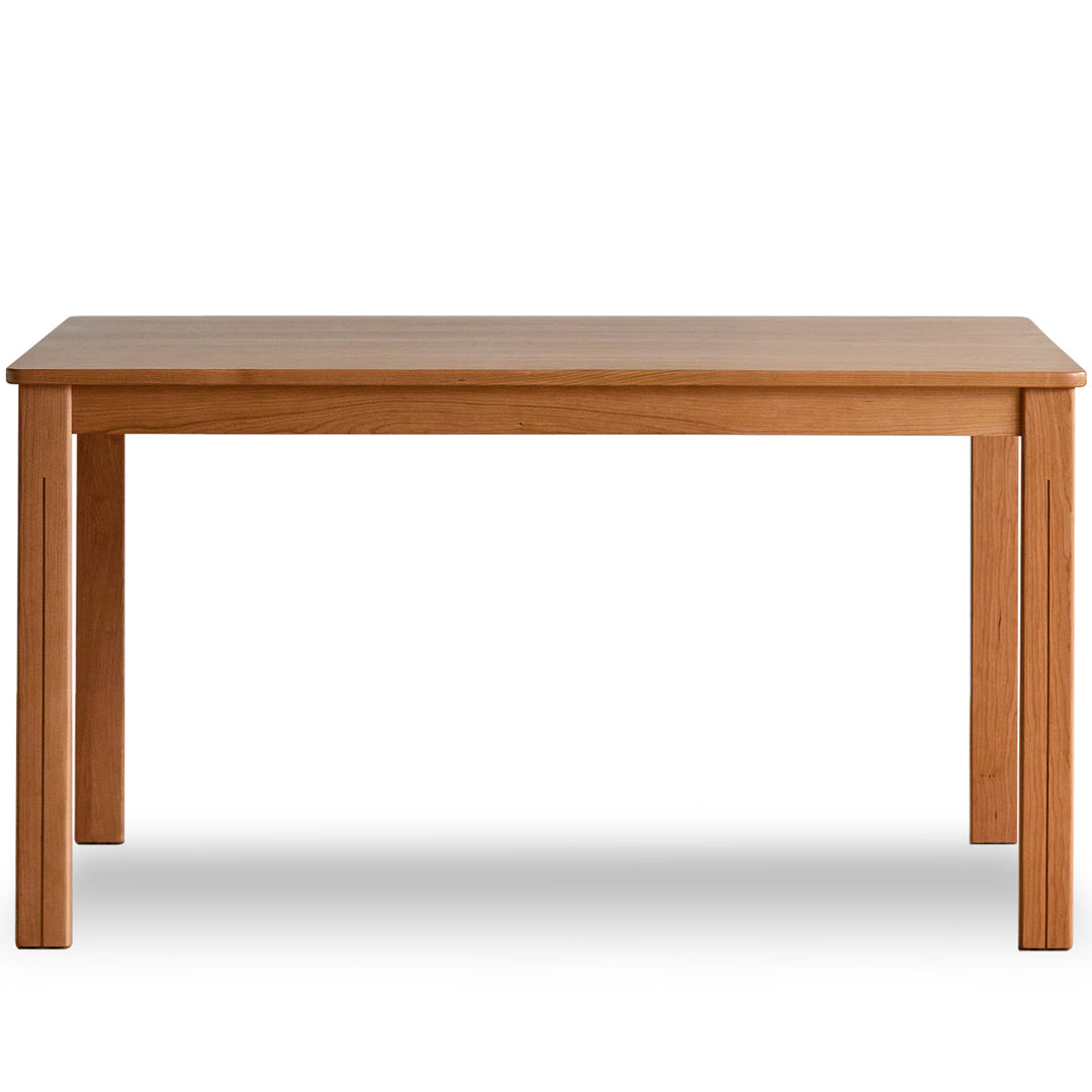 Scandinavian cherry wood dining table eclipse in white background.