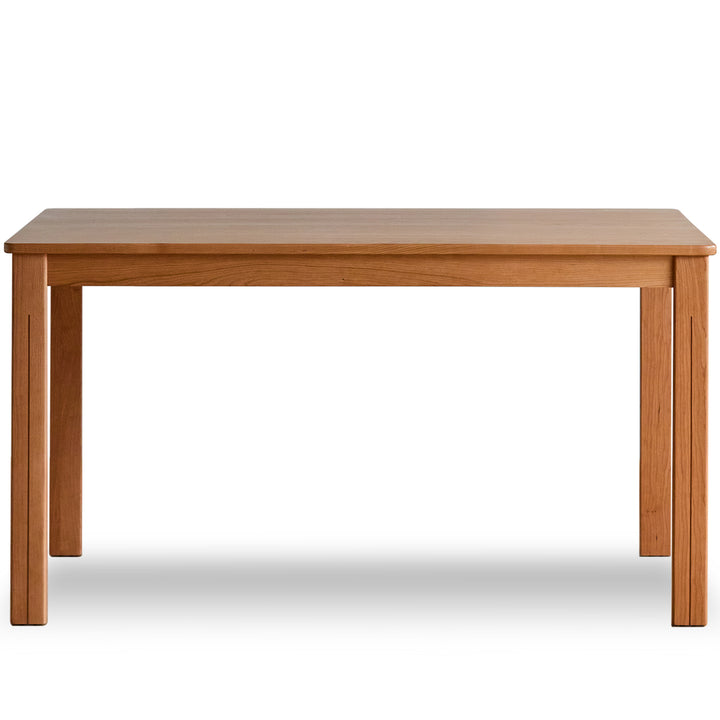 Scandinavian cherry wood dining table eclipse in white background.