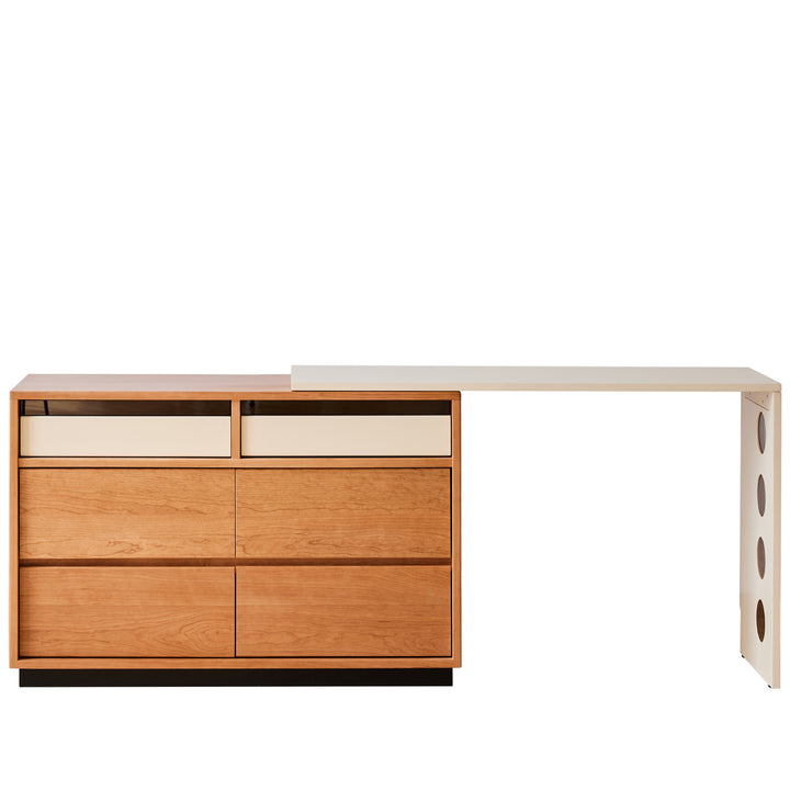 Scandinavian cherry wood dressing table timeless in white background.