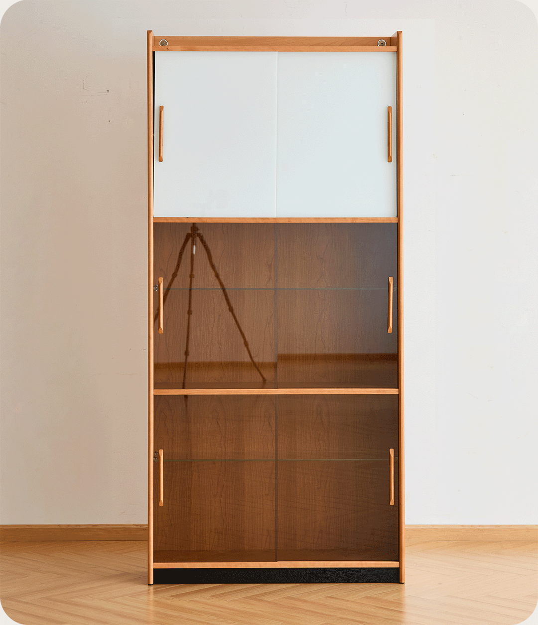 Scandinavian cherry wood bookshelf display cabinet timeless environmental situation.